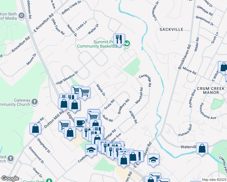 map of restaurants, bars, coffee shops, grocery stores, and more near 5200 Hilltop Drive in Brookhaven