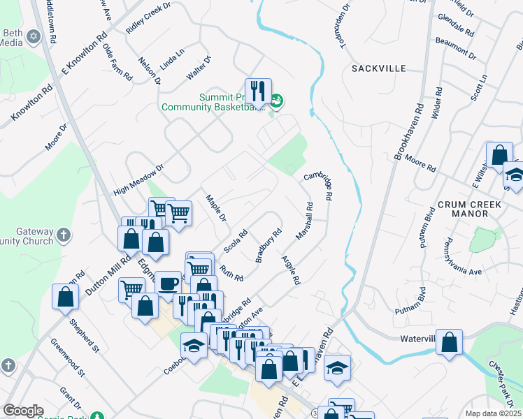 map of restaurants, bars, coffee shops, grocery stores, and more near 312 Scola Road in Brookhaven