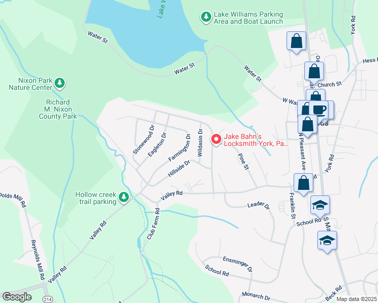 map of restaurants, bars, coffee shops, grocery stores, and more near 30 Farmington Drive in Jacobus