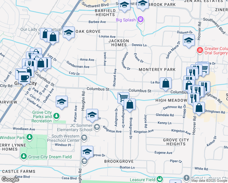 map of restaurants, bars, coffee shops, grocery stores, and more near 4000 Richard Avenue in Grove City