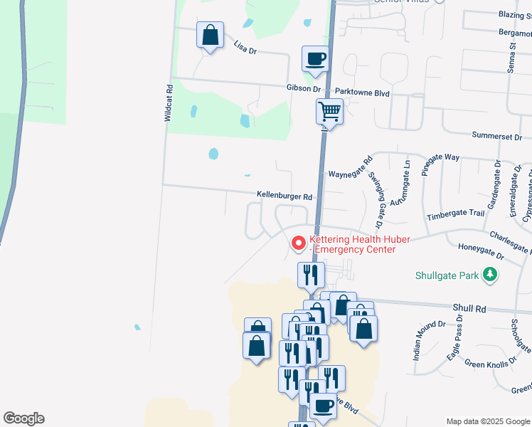 map of restaurants, bars, coffee shops, grocery stores, and more near 8694 Belle Chase Drive in Dayton