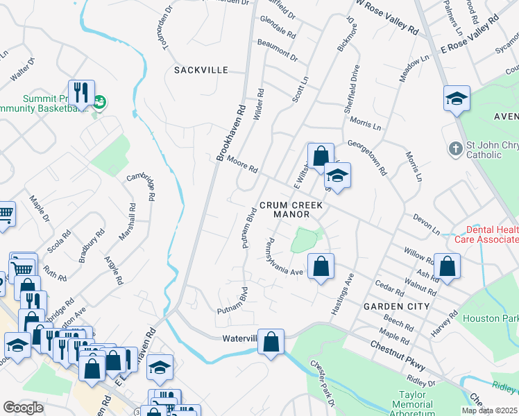 map of restaurants, bars, coffee shops, grocery stores, and more near 708 Scott Lane in Nether Providence Township