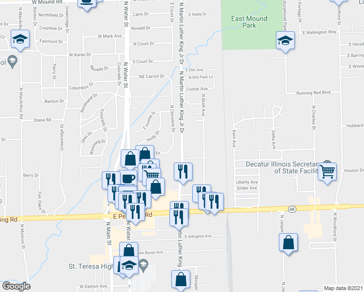map of restaurants, bars, coffee shops, grocery stores, and more near 3029 North Martin Luther King Junior Drive in Decatur