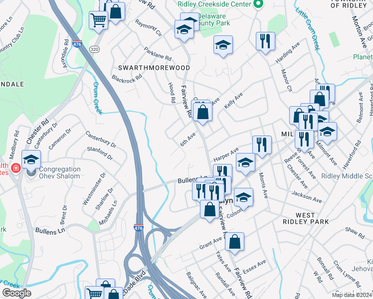 map of restaurants, bars, coffee shops, grocery stores, and more near 1311 6th Avenue in Woodlyn