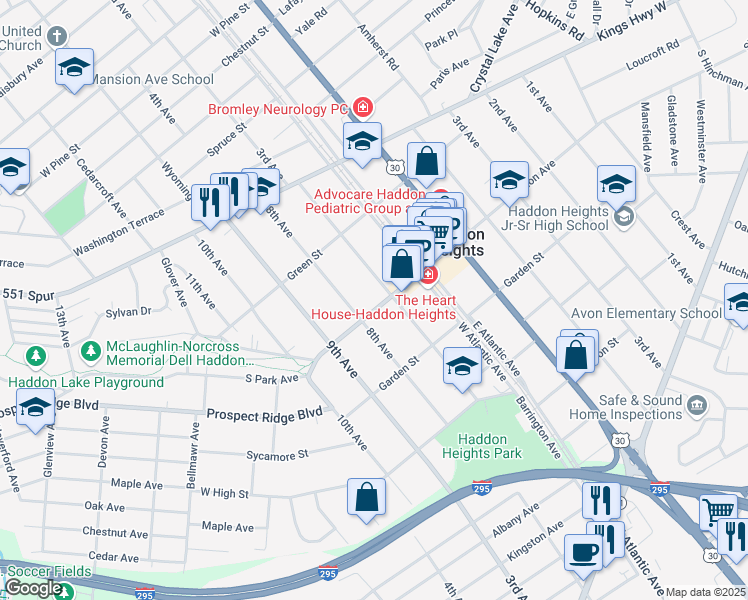 map of restaurants, bars, coffee shops, grocery stores, and more near 705 Station Avenue in Haddon Heights