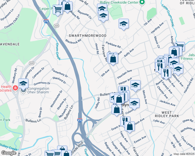 map of restaurants, bars, coffee shops, grocery stores, and more near 1405 6th Avenue in Woodlyn