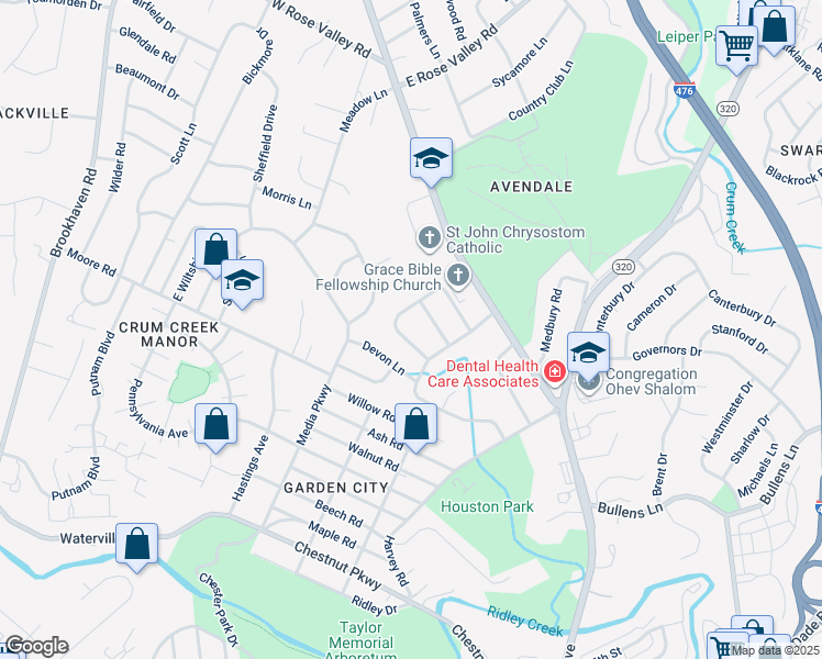 map of restaurants, bars, coffee shops, grocery stores, and more near 14 Berkshire Drive in Nether Providence Township