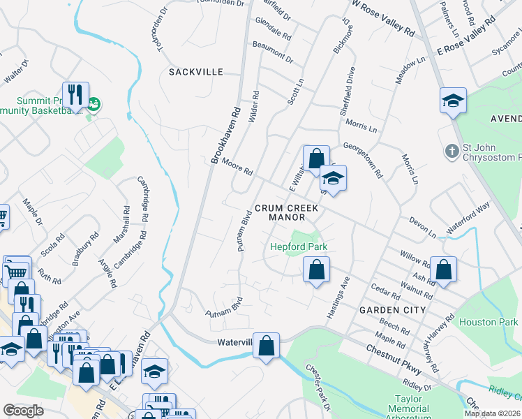 map of restaurants, bars, coffee shops, grocery stores, and more near 705 Raleigh Court in Nether Providence Township