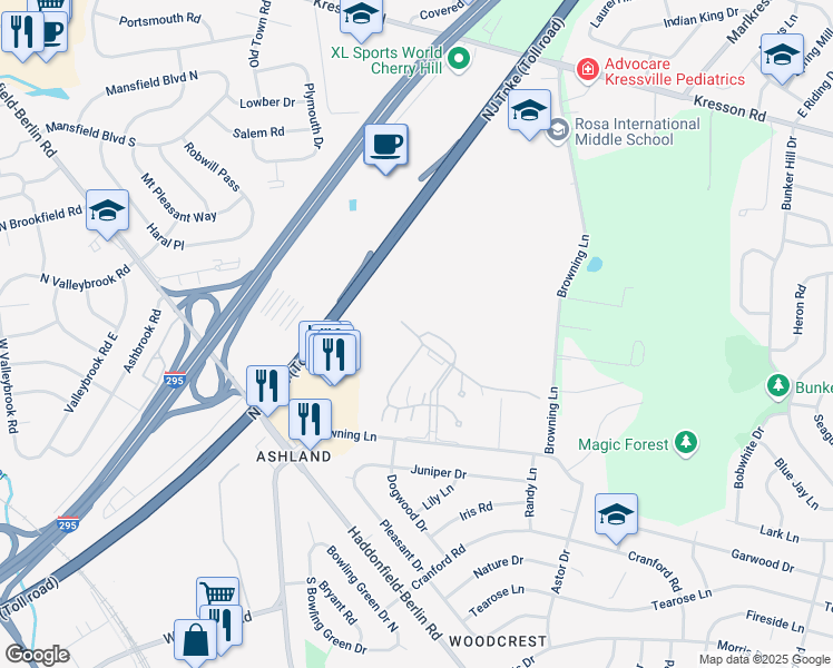 map of restaurants, bars, coffee shops, grocery stores, and more near 412 Provence Drive in Cherry Hill