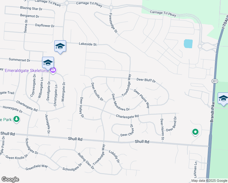 map of restaurants, bars, coffee shops, grocery stores, and more near 6575 Deer Meadows Drive in Huber Heights
