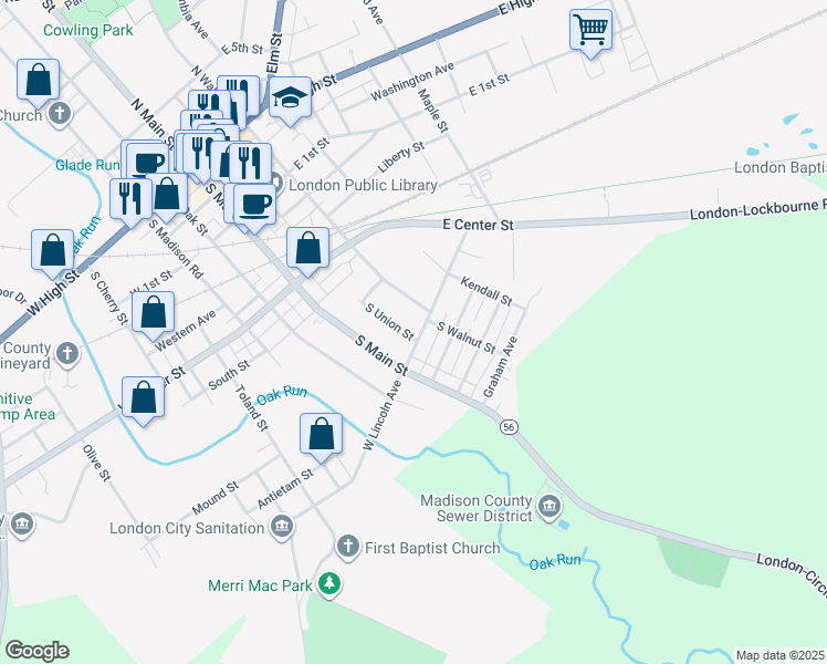 map of restaurants, bars, coffee shops, grocery stores, and more near 35 East Lincoln Avenue in London