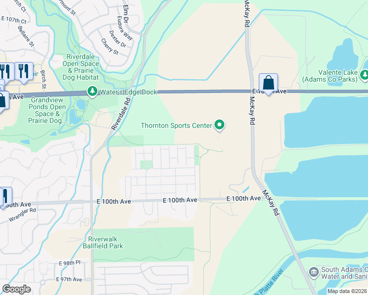 map of restaurants, bars, coffee shops, grocery stores, and more near 10141 Hudson Court in Thornton