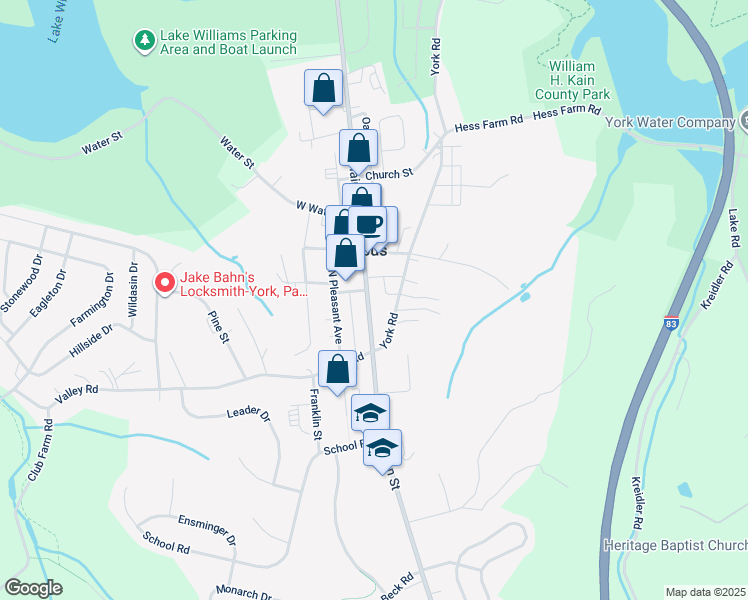map of restaurants, bars, coffee shops, grocery stores, and more near 21 North Main Street in Jacobus