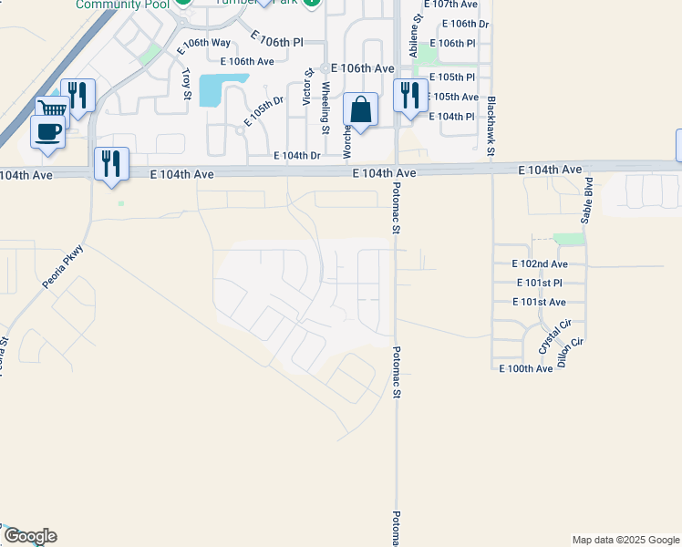 map of restaurants, bars, coffee shops, grocery stores, and more near 10204 Wheeling Street in Commerce City