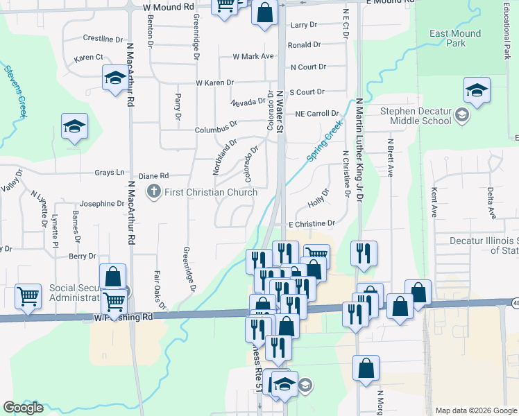 map of restaurants, bars, coffee shops, grocery stores, and more near 74 Pennsylvania Drive in Decatur