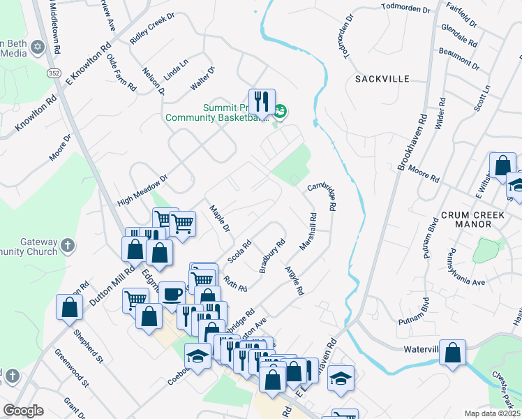 map of restaurants, bars, coffee shops, grocery stores, and more near 5200 Hilltop Drive in Brookhaven
