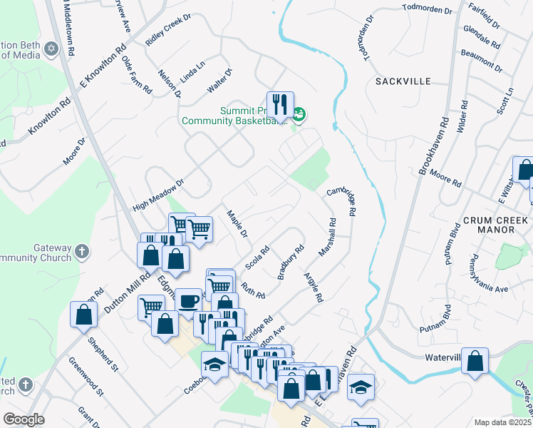 map of restaurants, bars, coffee shops, grocery stores, and more near 5200 Hilltop Drive in Brookhaven