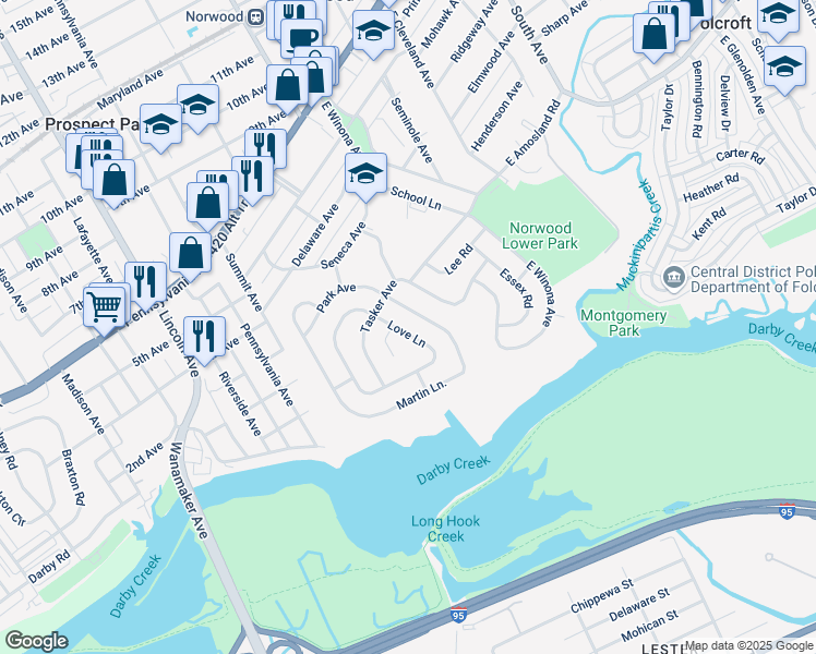 map of restaurants, bars, coffee shops, grocery stores, and more near 15 Love Lane in Norwood