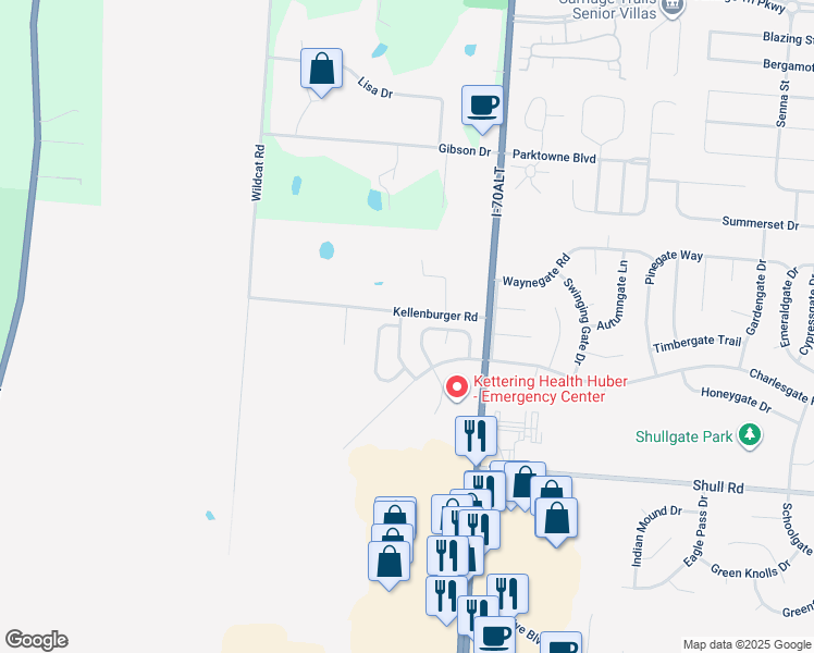 map of restaurants, bars, coffee shops, grocery stores, and more near 8694 Belle Chase Drive in Dayton