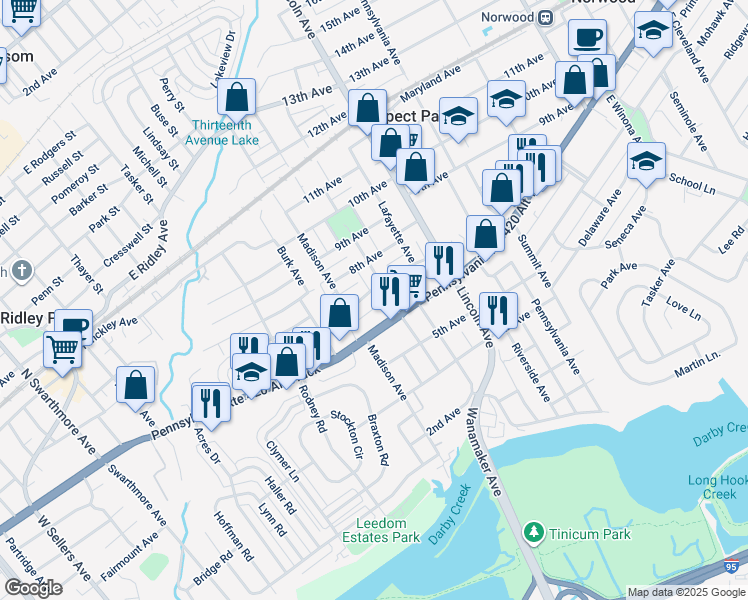 map of restaurants, bars, coffee shops, grocery stores, and more near 914 7th Avenue in Prospect Park