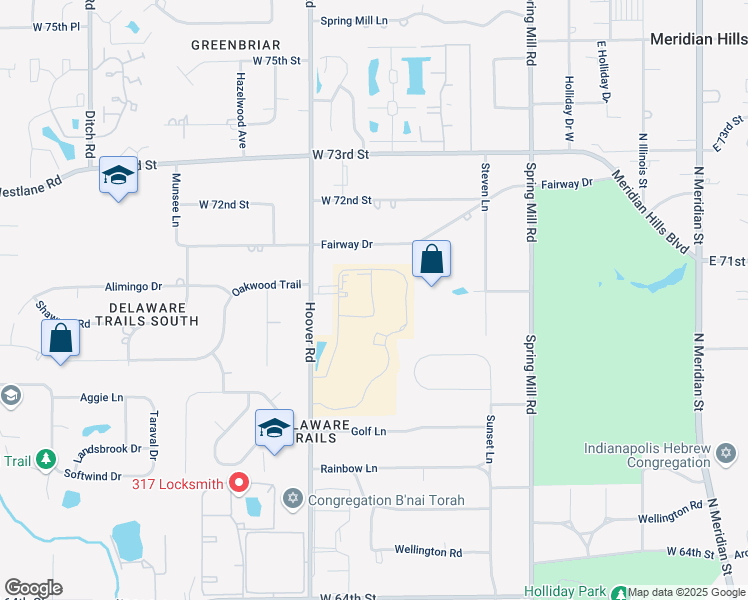 map of restaurants, bars, coffee shops, grocery stores, and more near 7001 Hoover Rd in Indianapolis