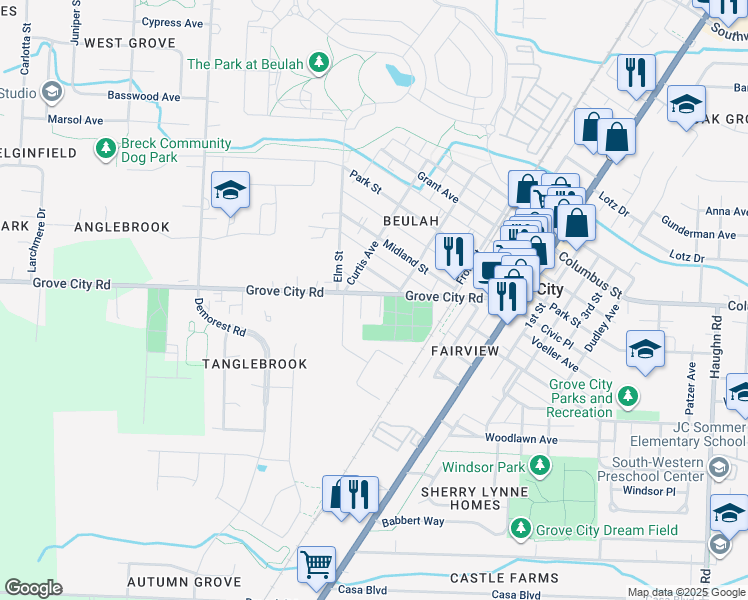 map of restaurants, bars, coffee shops, grocery stores, and more near 4058 Stephanie Place in Grove City
