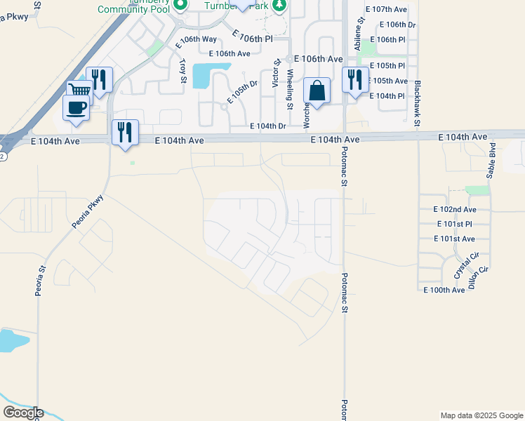 map of restaurants, bars, coffee shops, grocery stores, and more near 10204 Wheeling Street in Commerce City