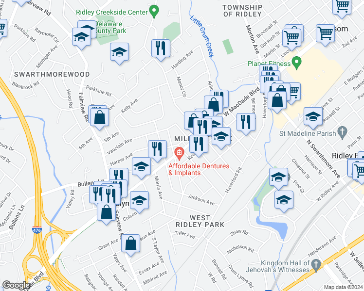 map of restaurants, bars, coffee shops, grocery stores, and more near 719 Mount Vernon Avenue in Folsom