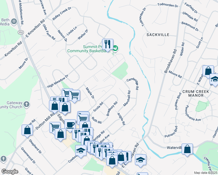 map of restaurants, bars, coffee shops, grocery stores, and more near 5200 Hilltop Drive in Brookhaven