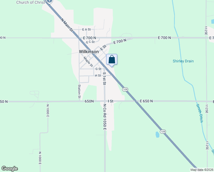 map of restaurants, bars, coffee shops, grocery stores, and more near 572 South 1st Street in Wilkinson