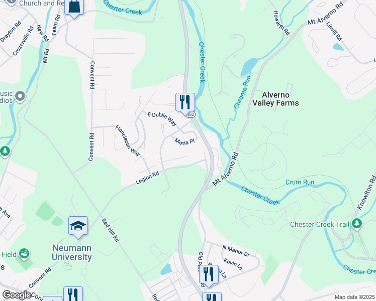 map of restaurants, bars, coffee shops, grocery stores, and more near 225 County Claire Lane in Aston