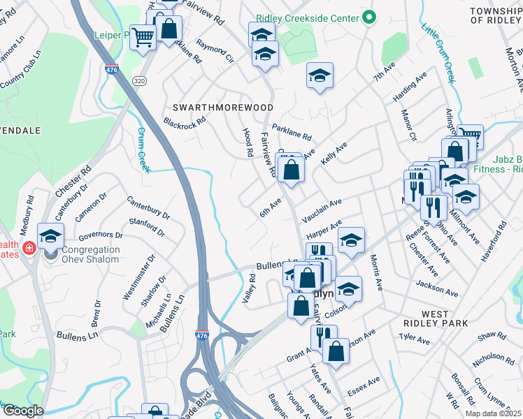 map of restaurants, bars, coffee shops, grocery stores, and more near 1311 6th Avenue in Woodlyn