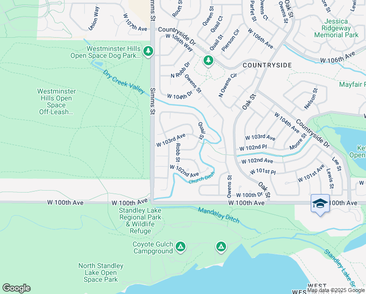 map of restaurants, bars, coffee shops, grocery stores, and more near 11345 West 102nd Place in Westminster