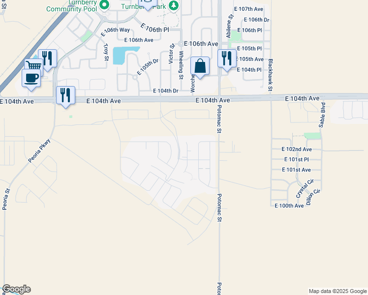map of restaurants, bars, coffee shops, grocery stores, and more near 10204 Wheeling Street in Commerce City