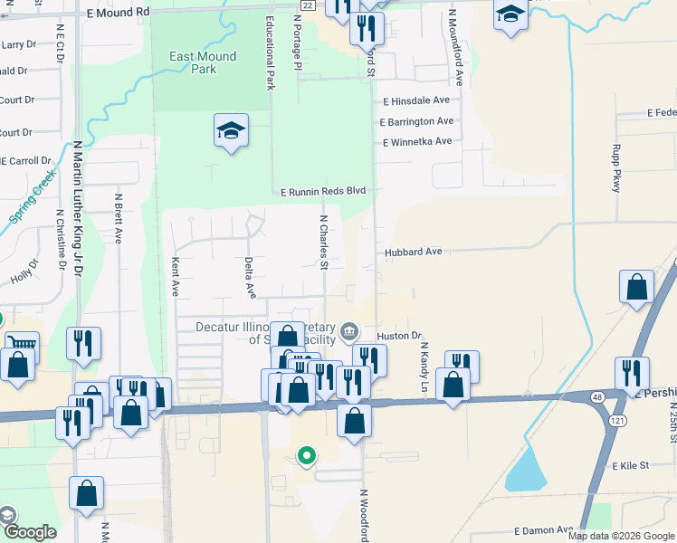 map of restaurants, bars, coffee shops, grocery stores, and more near 3460 North Charles Street in Decatur