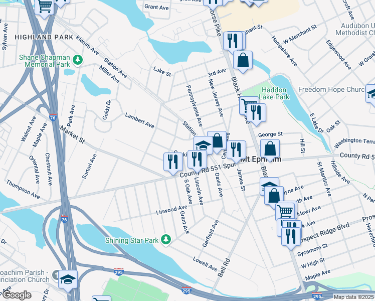 map of restaurants, bars, coffee shops, grocery stores, and more near in Camden County