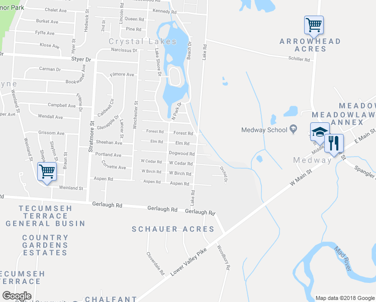 map of restaurants, bars, coffee shops, grocery stores, and more near 12 Dogwood Road in Medway
