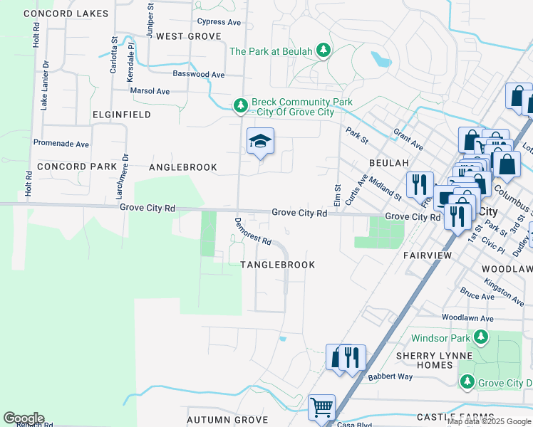 map of restaurants, bars, coffee shops, grocery stores, and more near 3853 Grove City Road in Grove City