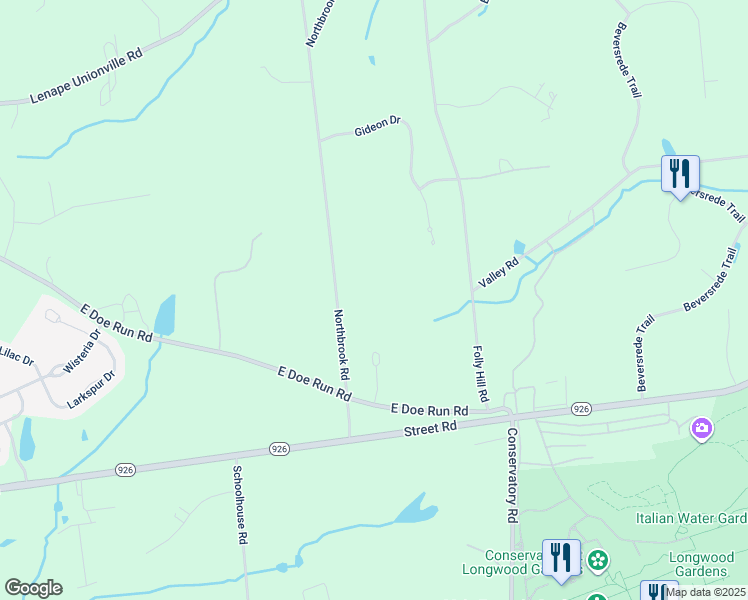 map of restaurants, bars, coffee shops, grocery stores, and more near 714 Northbrook Road in Kennett Square