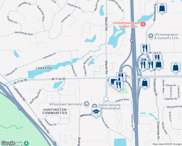 map of restaurants, bars, coffee shops, grocery stores, and more near 7136 Caversham Place in Indianapolis