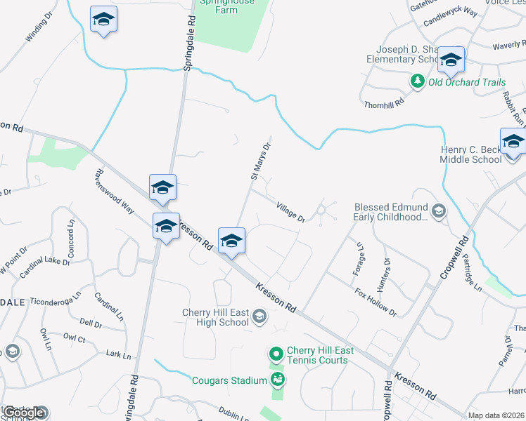 map of restaurants, bars, coffee shops, grocery stores, and more near 34 Doncaster Court in Cherry Hill Township