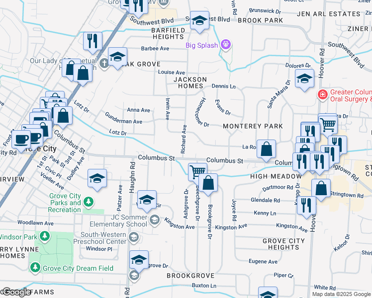 map of restaurants, bars, coffee shops, grocery stores, and more near 4000 Richard Avenue in Grove City