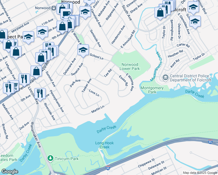 map of restaurants, bars, coffee shops, grocery stores, and more near 520 Devon Road in Norwood
