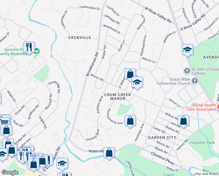 map of restaurants, bars, coffee shops, grocery stores, and more near 705 Raleigh Court in Nether Providence Township