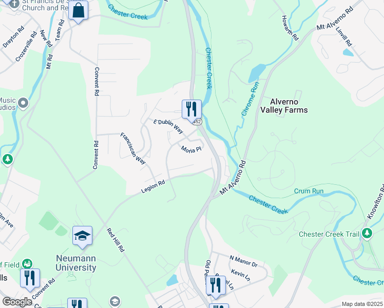 map of restaurants, bars, coffee shops, grocery stores, and more near 229 County Claire Lane in Aston