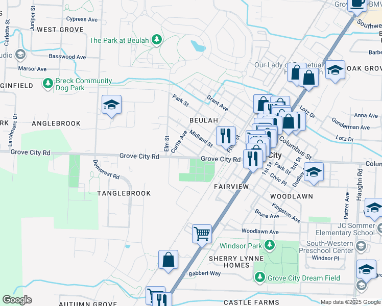 map of restaurants, bars, coffee shops, grocery stores, and more near 4058 Stephanie Place in Grove City
