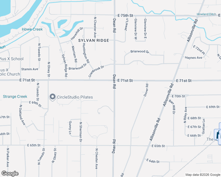 map of restaurants, bars, coffee shops, grocery stores, and more near 7070 Dean Road in Indianapolis