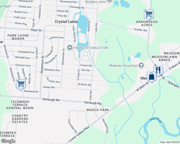 map of restaurants, bars, coffee shops, grocery stores, and more near 12 Dogwood Road in Medway