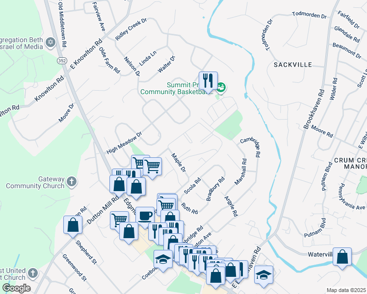map of restaurants, bars, coffee shops, grocery stores, and more near 5200 Hilltop Drive in Brookhaven