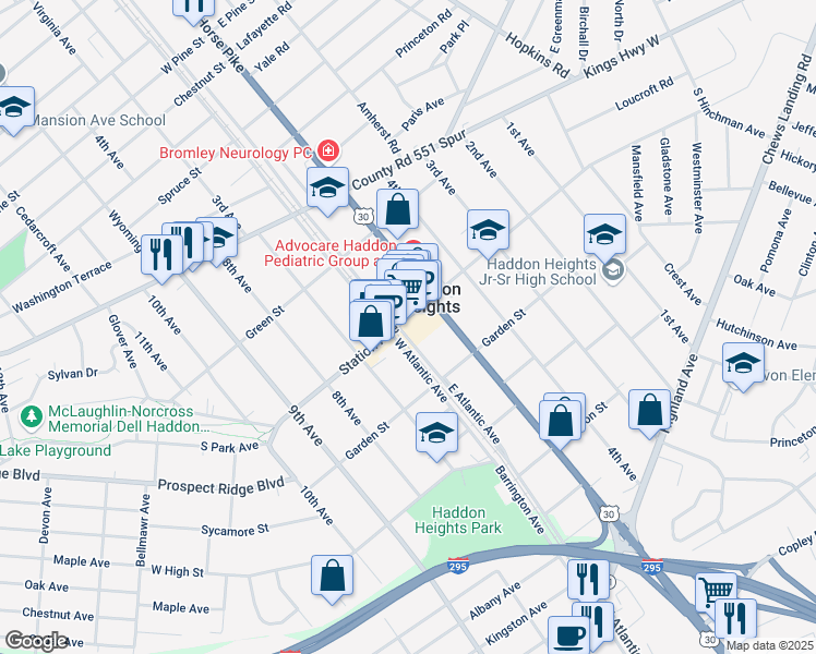 map of restaurants, bars, coffee shops, grocery stores, and more near 528 Station Avenue in Haddon Heights